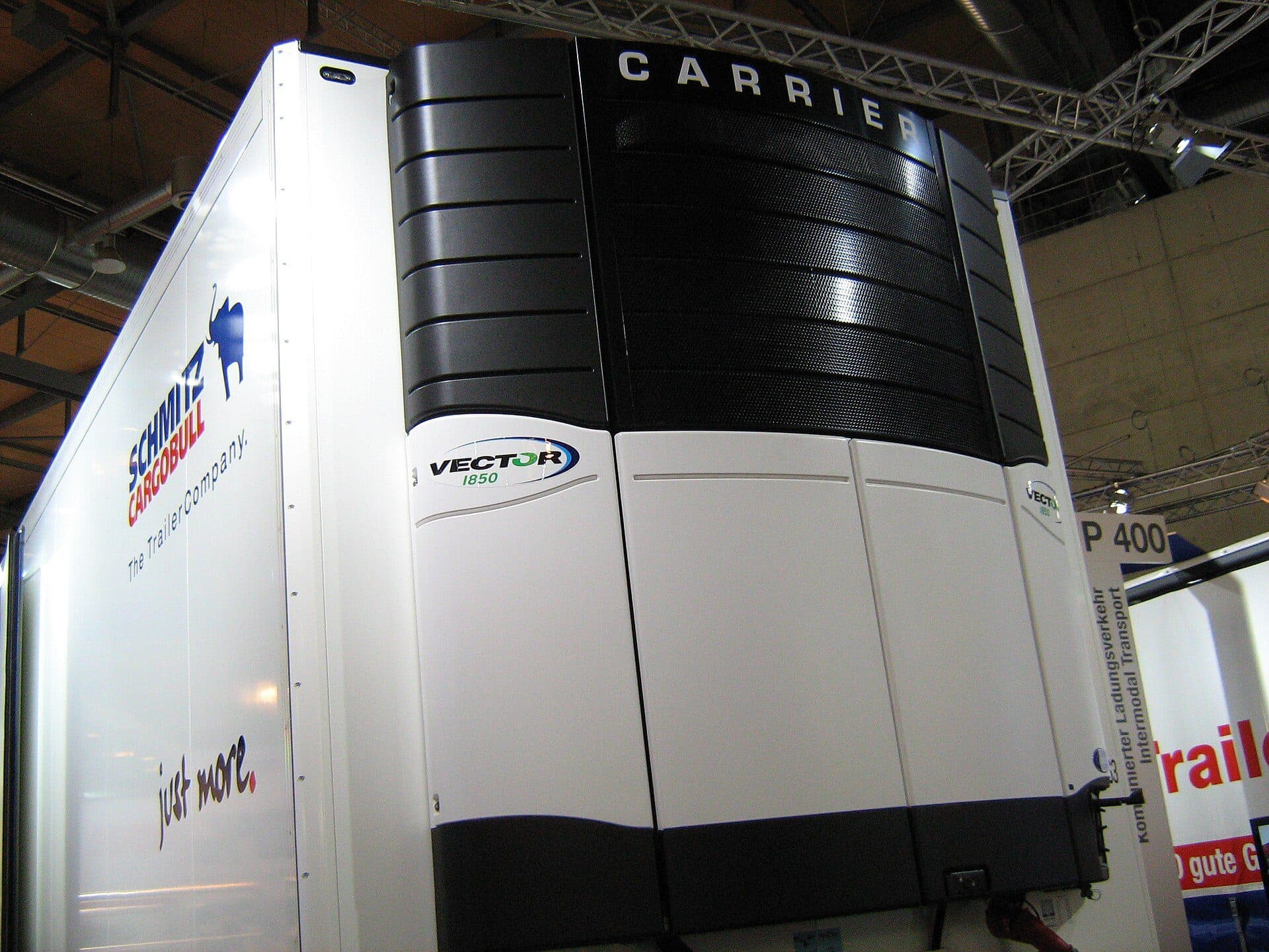 Close-up of a Carrier Vector refrigeration unit on the front of a reefer trailer
